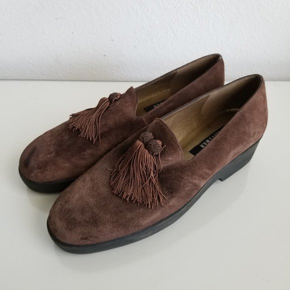Stuart Weitzman tassel suede loafers choc brown 8M - Picture 3 of 13